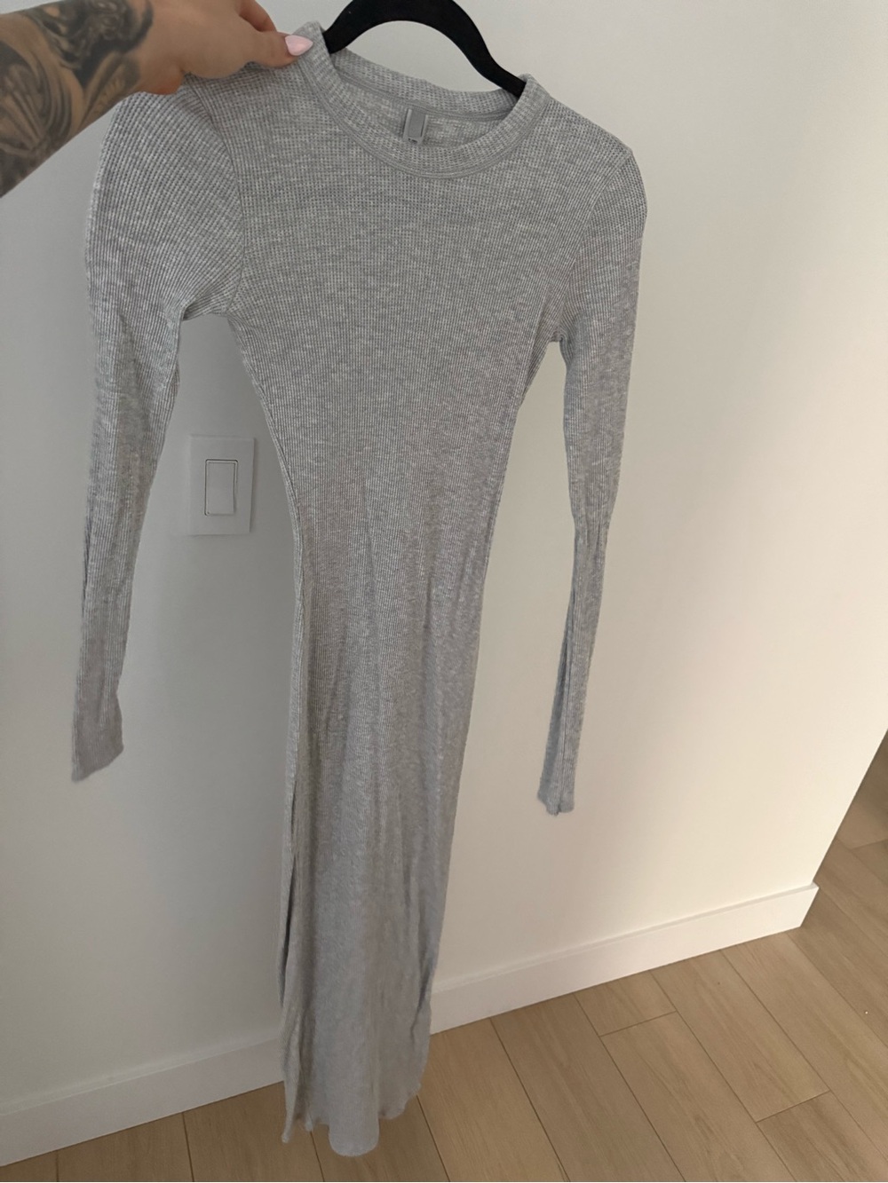 SKIMS Ribbed Long-Sleeve Maxi Dress in Gray